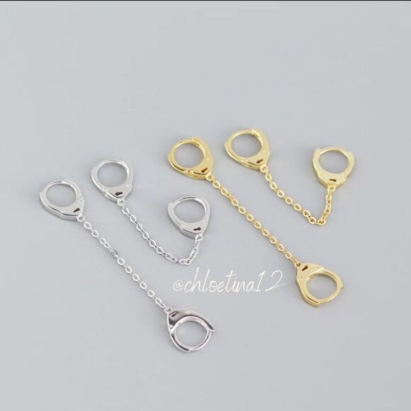 NEW 14k Gold Plated Double Pierced Handcuff Hoop Earrings - Picture 3 of 9